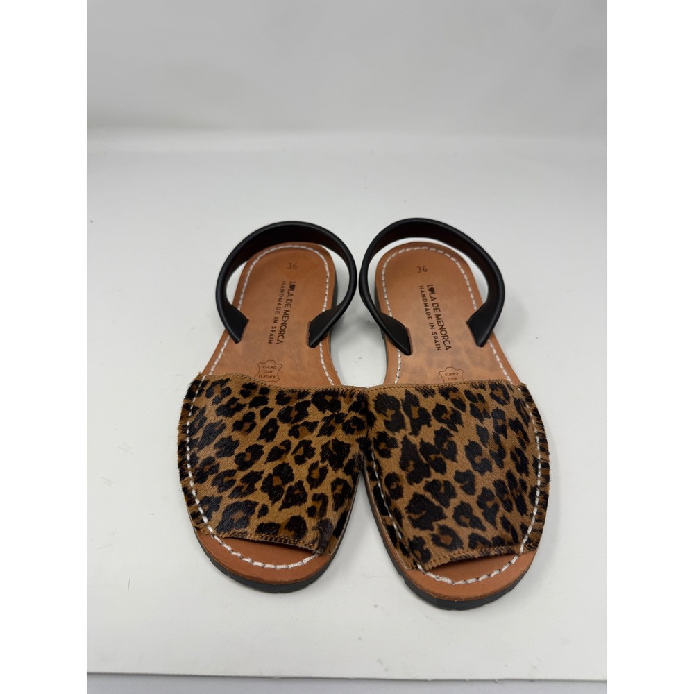 LOLA DE MENORCA Leopard Flat Sandals Made In Spain Womens Size US 5.5 EU 36 NWOT